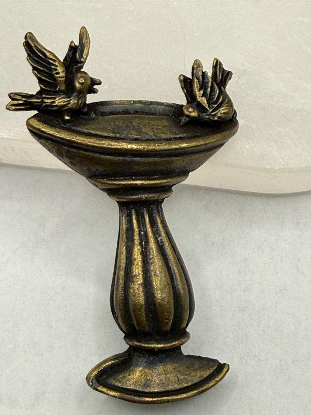 Vintage CRA Antique brass Style Bird Bath pin brooch unusual and lux